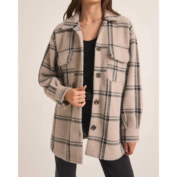 PLAID TUCKER SHIRT JACKET (HEATHER TAUPE)- Z SUPPLY main image 0
